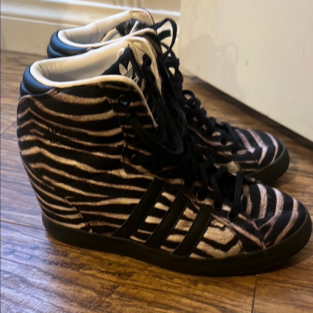 Adidas Black and White High-Top hidden wedge Sneakers